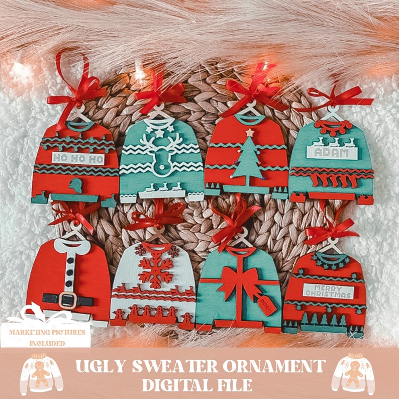 Hässlicher Pullover Ornament svg, hässlicher Pullover svg, Weihnachtsverzierung svg, Weihnachtssvg, Weihnachtsdatei, frohe Weihnachten Verzierung svg, Weihnachten Bild 1
