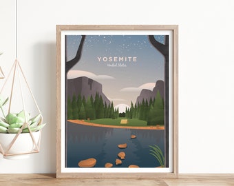 Estampado de Yosemite, póster de viaje moderno, arte del parque nacional, regalo para el viajero, decoración del hogar de viaje