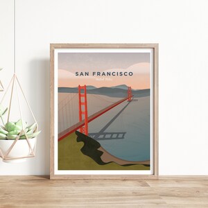 San Francisco print, modern travel poster, Golden Gate art print, gift for traveler, travel home decor