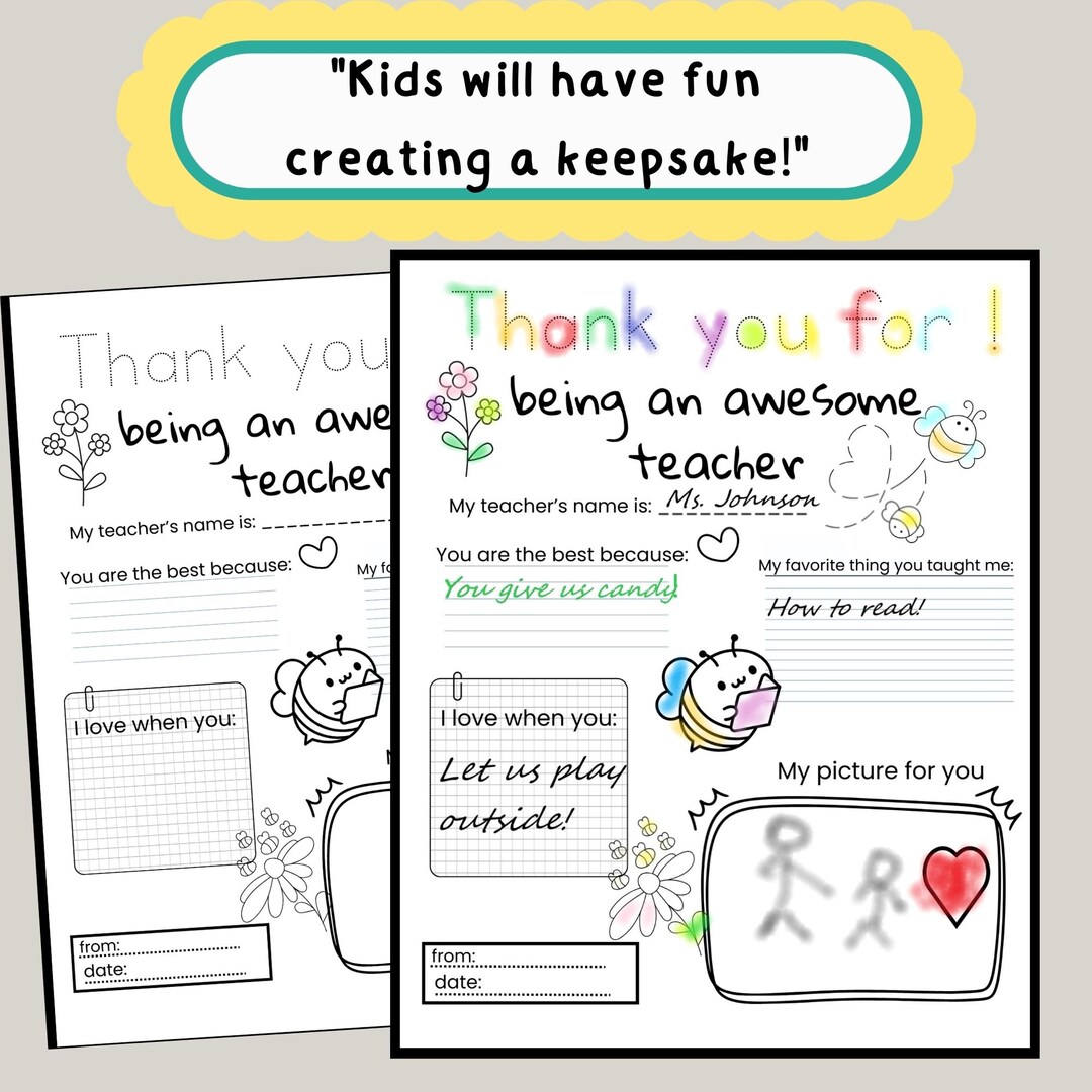 Teacher Appreciation Fill-in Printable: End of Year Keepsake (PDF & JPG ...