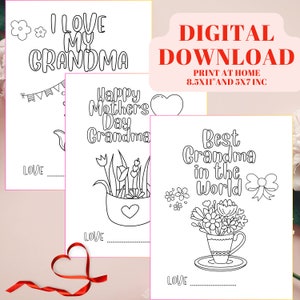 Omas Geschenk Blumen Malseiten Karten Set - Printable DIY Aktivität - Instant Download - Muttertag, Geburtstag, DIY für Kinder