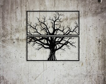 Tree branches form an intricate pattern on this wooden wall hanging. It's a beautiful and functional piece of art that brings the outdoors inside one's bedroom. 