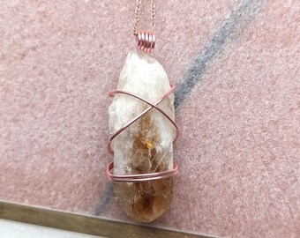 Rose gold Sterling silver wire wrapped raw citrine necklace