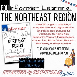 States and Capitals: The Northeast Region Hands-on Physical Workbook, Over 100+ Pages of Activities! *PUBLISHER ERROR, DISCOUNTED!*