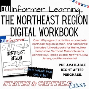 States and Capitals Series, The Northeast Region Workbook, Printable and Digital Workbook, Over 100+ Pages of Activities!