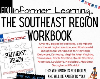 Southeast Region Workbook: States & Capitals, 150+ Pages (Physical)