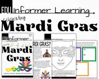 Celebrazione del Mardi Gras, quaderno di esercizi stampabile e digitale, scuola a casa e in classe