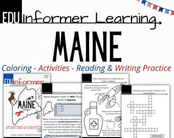 Maine State Workbook: Elementary Activities, Reading, and Coloring (Printable & Digital)