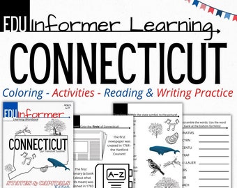 Connecticut State Workbook: Reading, Writing, Coloring (Printable & Digital)