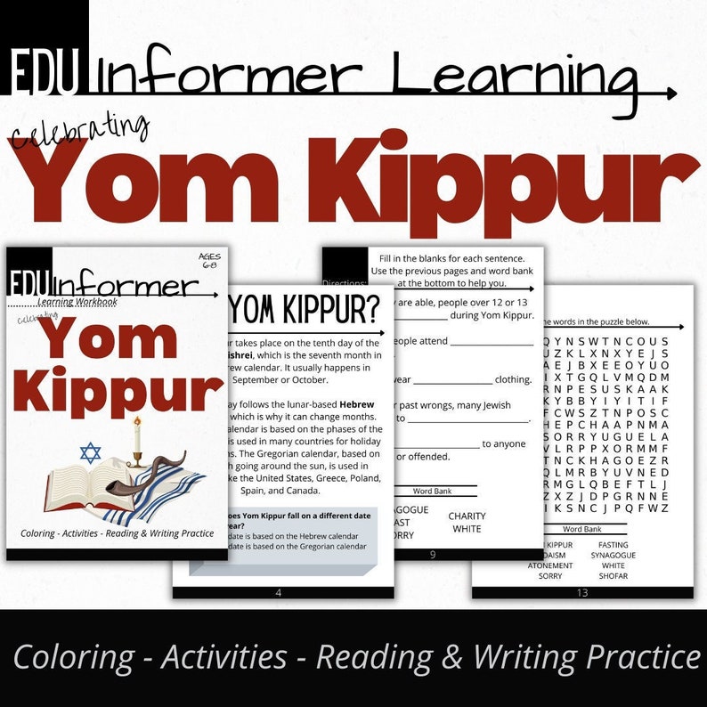 Celebrating Yom Kippur, Printable and Digital, Home and School Etsy