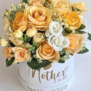 Mother of the Bride Or Groom Gift, Personalised Silk Flower Hat Box, Wedding Keepsake