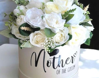 Personalised Artificial Flower Hatbox Gift: Mother of the Bride/Groom Wedding Keepsake