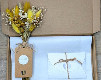Dried Flower Letterbox Gift, Golden Yellow, Birthday Gift For Her, Congratulations, New House