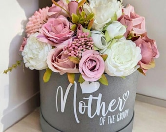 Mother of the Bride & Groom Gift, Personalised Floral Hatbox with Silk Flowers