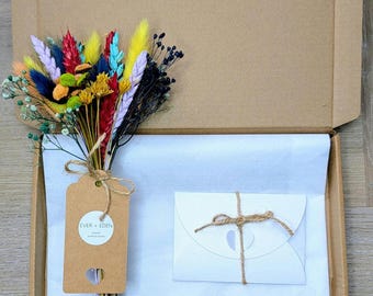 Dried Flower Letterbox Gift: Rainbow Brights, Birthday Gift For Her, Congratulations
