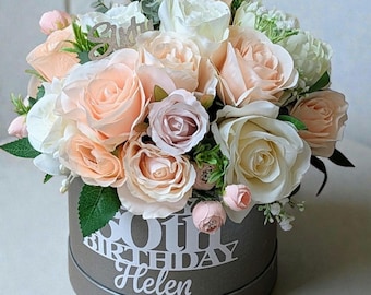 60th Birthday Silk Flower Bouquet: Elegant Hatbox Arrangement