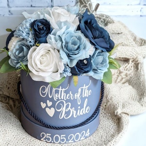 Mother Of The Bride Gift, Mother Of The Groom Wedding Present, Artificial Flowers In Personalised Hatbox Bouquet