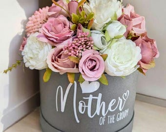 Personalised Floral Hatbox Wedding Gift: Mother of the Bride/Groom Artificial Bouquet