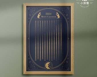 Calendario de la Luna Azul Real 2024, Calenda Lunar, Gráfico de Fases Lunares- Impresión de carteles vintage A1 A2 A3 A4 A5 - Wallart/ Imagen/Homedecor/Walldecor