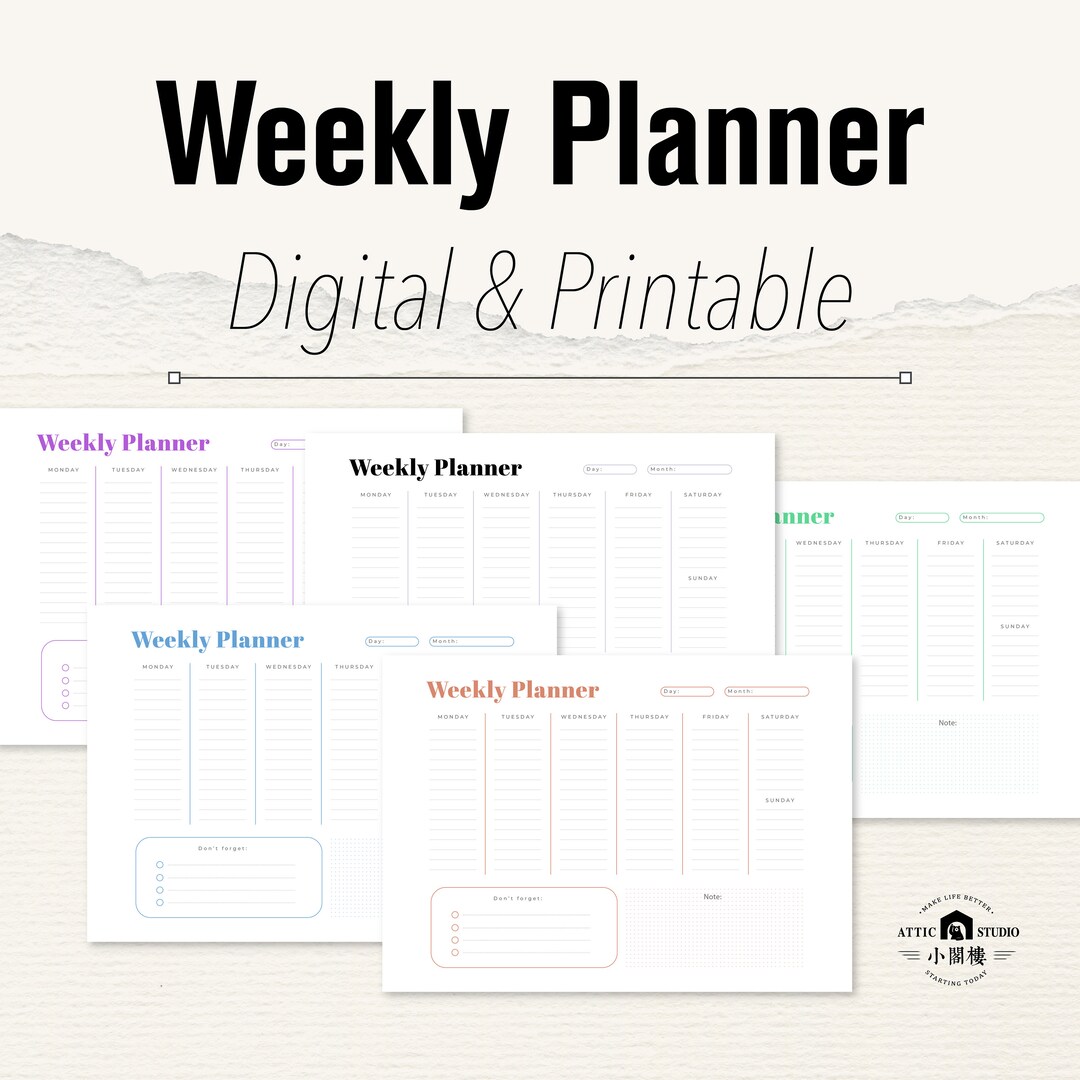 Digital Weekly Planner 2022 2023 Printable to Do List Horizontal