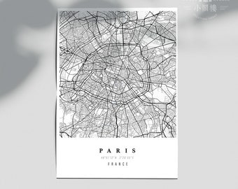 PARIS of FRANCE City map/ Black and White Minimalism/Roadie/Home Decor/Office Decor/Wallart