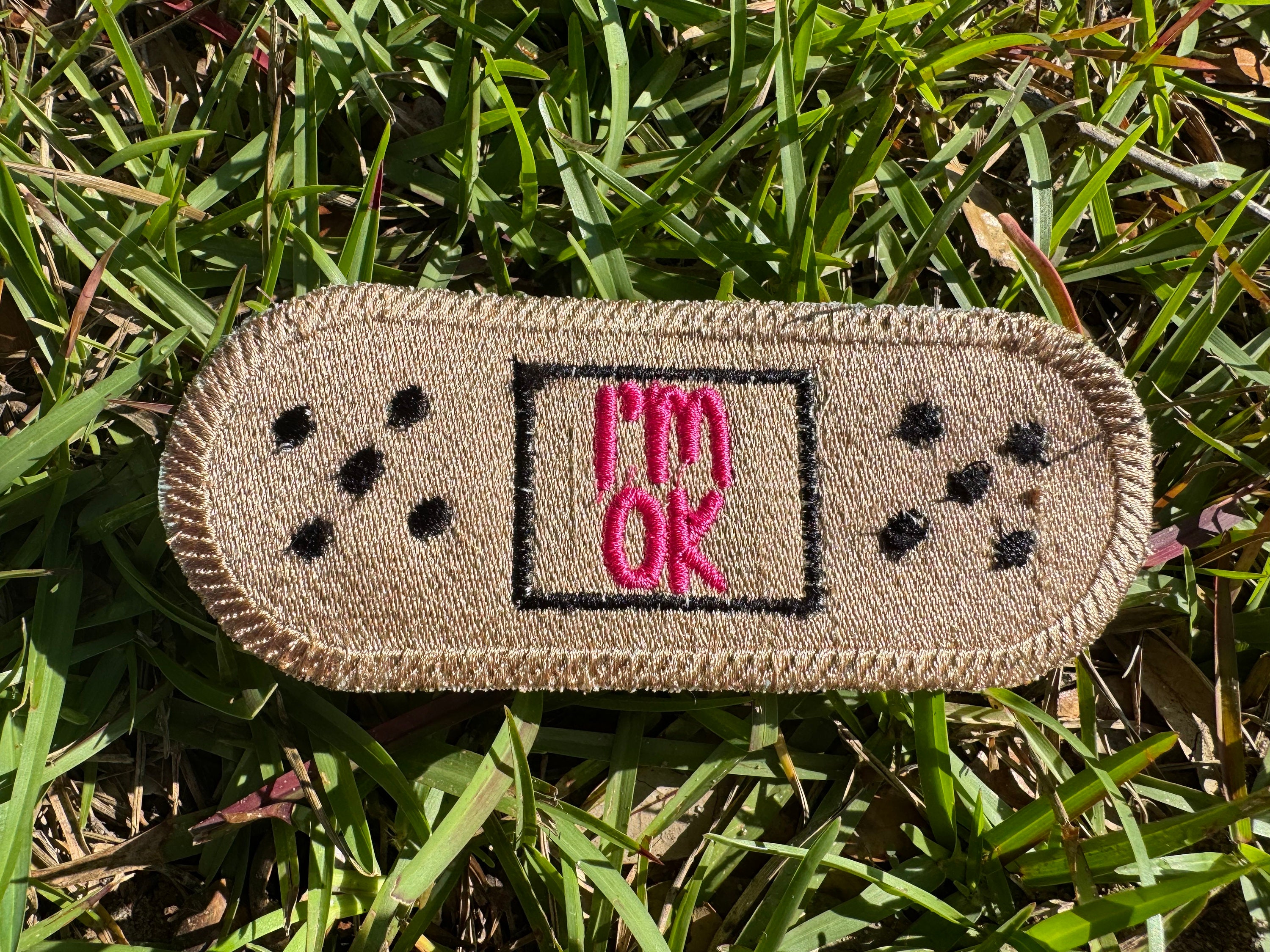 I’m Ok bandaid patch, iron-on patch, patches for hats, trucker hat patches, embroidered patch, bandaid patch, I’m ok patch