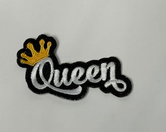 Queen patch, white and black patch, iron-on patch, patches for hats, trucker hat patches, embroidered patch