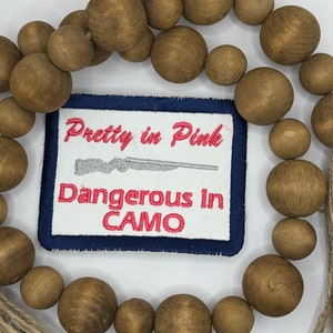 Pretty in Pink patch, iron-on patch, patches for hats, trucker hat patches, embroidered patch, black and white patch, circle patch