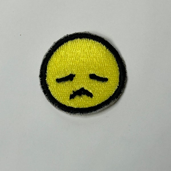 Sad face emoji patch, black and yellow patch, iron-on patch, patches for hats, trucker hat patches, embroidered patch