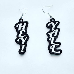 Hey yall embroidered earring set; nickel free earrings