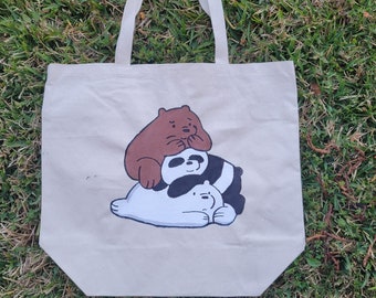ENJOYNYN We Bare Bears Womens Canvas Shoulder Bag Portable Big Bag Handbag Work Bag