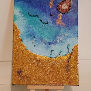 Multi-Media Art on Mini Canvas, Ocean Art | &quot;Aque sabbiose&quot;