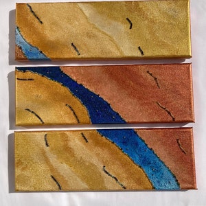 Triptych Painting, Multi-Media Triptych | &quot;Il fiume nella terra d&#39;oro&quot;