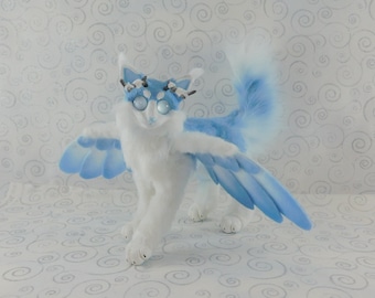 MADE TO ORDER-Posable art doll, winter themed cat, animal art doll, cute plushie, fantasy creature, fluffy doll, plushie