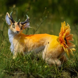 PRE-MADE Posable art doll sunflower deer ooak crystal flower spirit creature