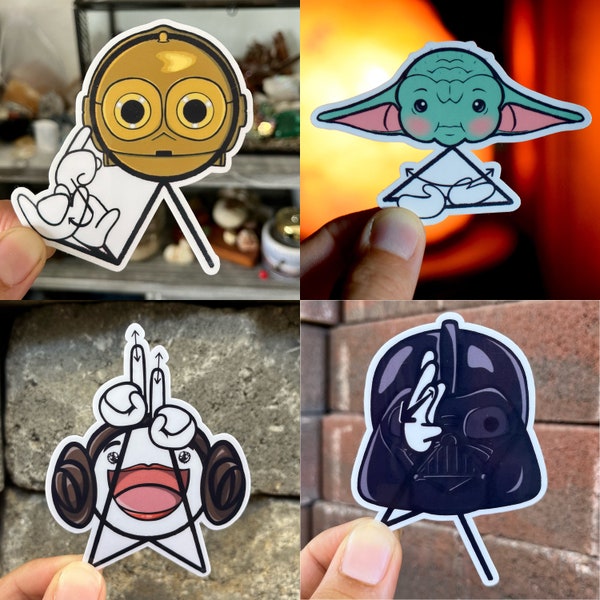 ASL "Gold” c3PO / "Baby" Yoda / “Stars” Princess Leia/ “Father” Darth Vader Star Wars Sign Stickers