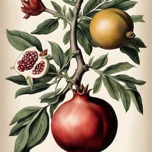 Vintage Pomegranate Botanical Prints: Set of 20, Antique Style (Digital Download)