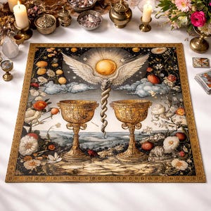 Two of Cups Tarot Cloth – Hermetica Antiqua Medieval Celestial Altar Mat