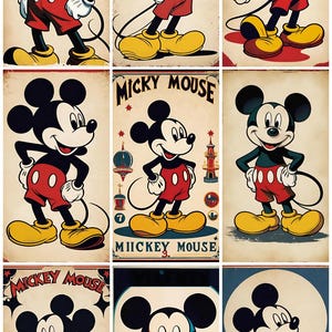 ミッキーマウスのヴィンテージスタイルのポスター/ヴィンテージスタイルのデジタルアート、ウォールアート/保育園の装飾/ミッキーマウスのプリント