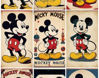 Mickey Mouse vintage style posters/vintage style digital art, wall art/ nursey decor/ Mickey Mouse prints