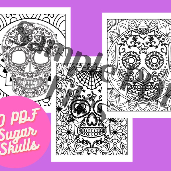 20 Sugar Skull Coloring Pages, Sugar Skull Coloring Book, Day Of The Dead coloring bundle, Calavera Skull Coloring Page, Instant Download!