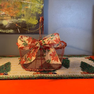 Vintage LARGE Christmas Wire and Wicker Basket