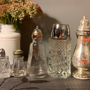 Vintage Glass and Silver-Plated Salt and Pepper Shakers, Your Choice. Please read the description.