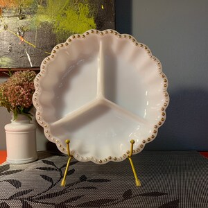 Vintage Anchor Hocking Milk Glass Divided Relish Dish