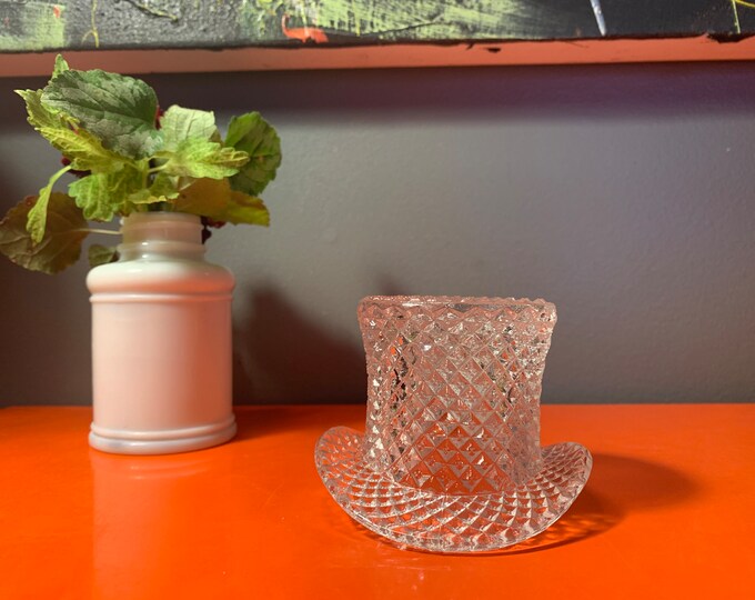 Vintage Pressed Glass Hobnail Top Hat Toothpick, Qtip Holder, Planter
