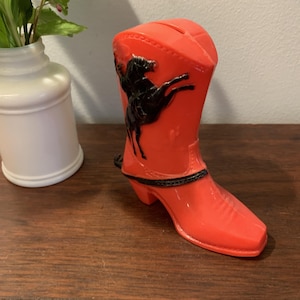 Vintage Lightweight Plastic Cowboy Boot Coin Bank. Please read the description.