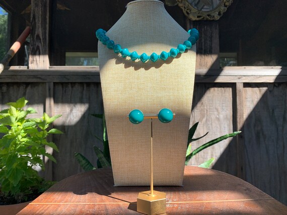 Vintage Faux Turquoise Beaded Necklace & Pierced … - image 1