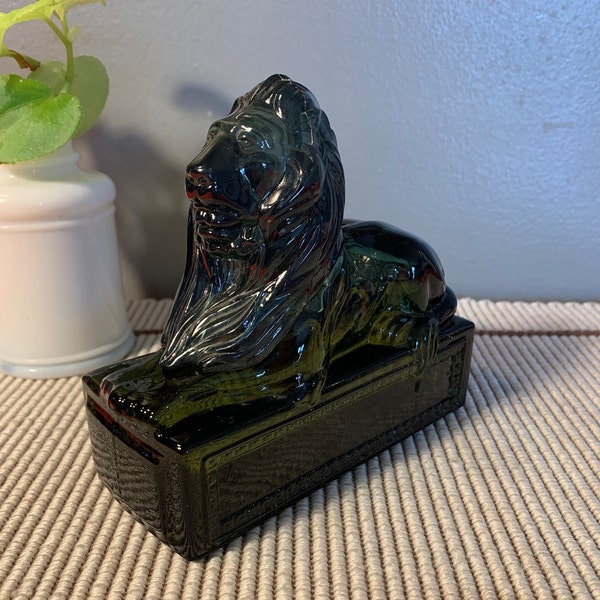 Vintage Green Glass AVON Classic Lion "Tribute" Aftershave. Nearly a FULL Bottle, please read the description.