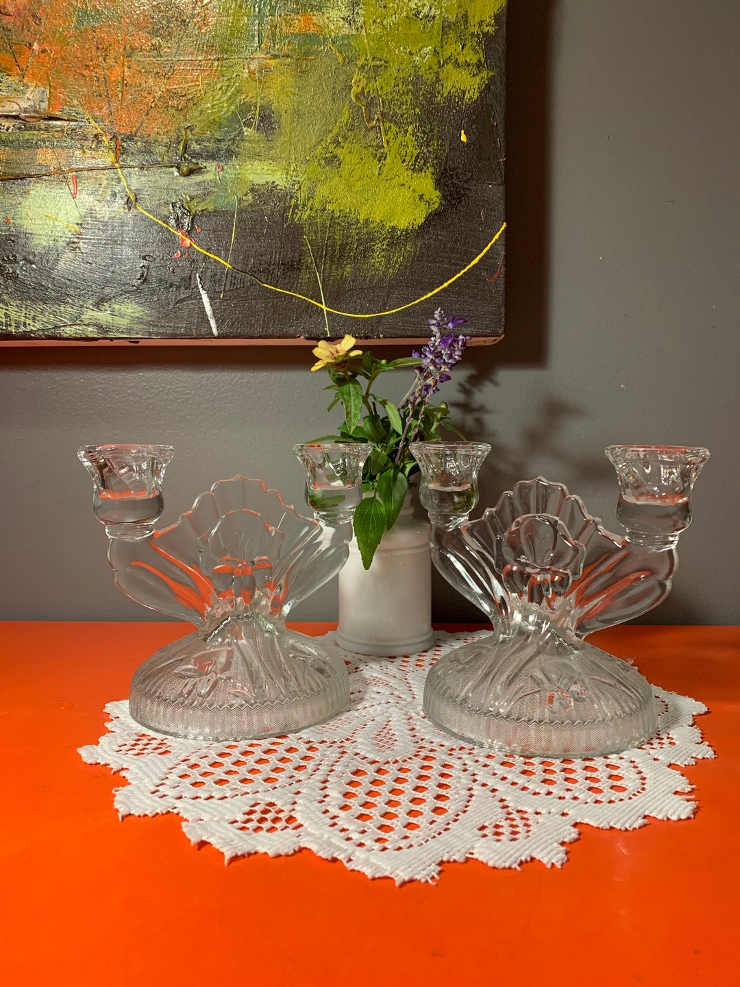 Vintage Pressed Depression Glass Iris & Herringbone