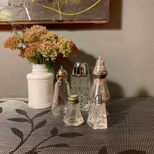 Vintage Glass and Silver-Plated Salt and Pepper Shakers, Your Choice. Please read the description.